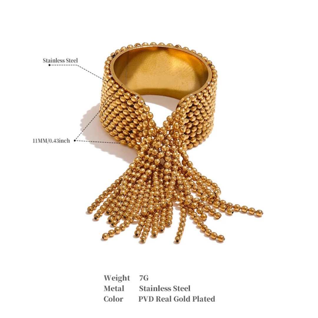 Water-Resistant 18K Gold Plated Adjustable Statement Tassel Ring