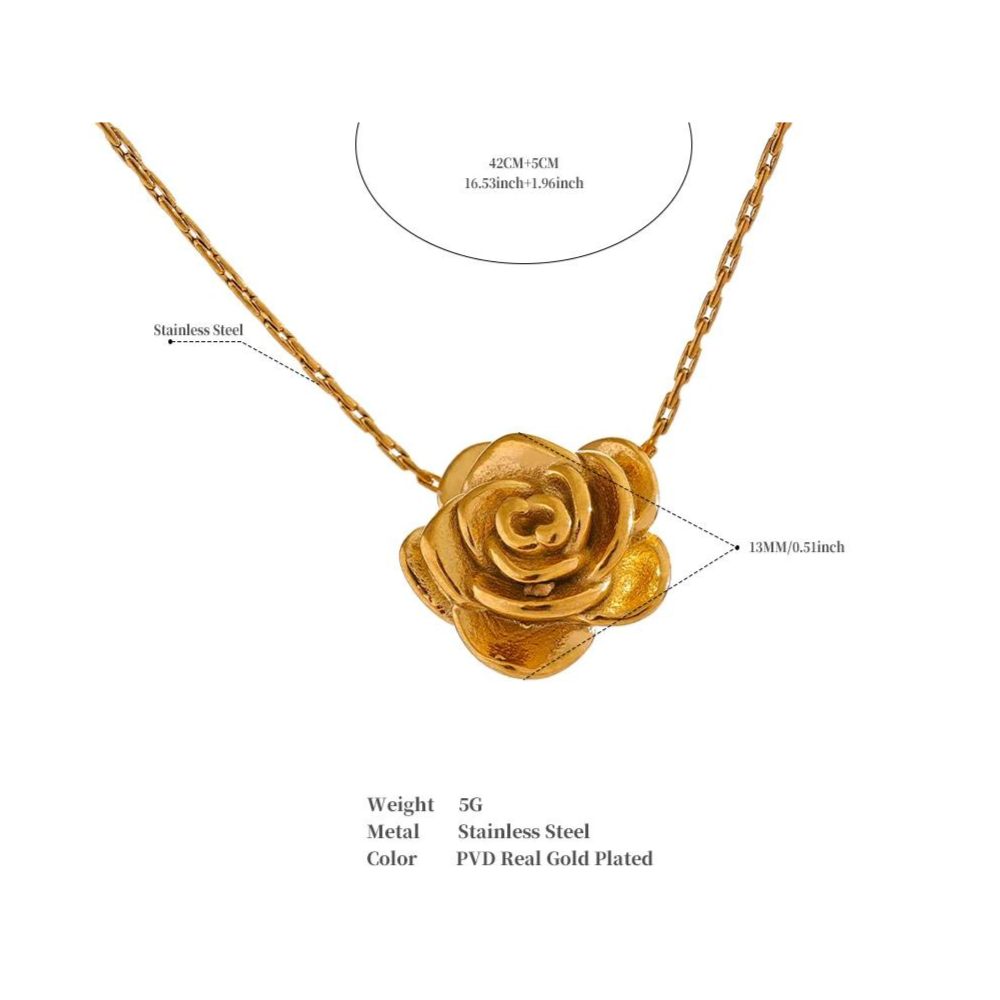 Water-Resistant 18K Gold Plated Collarbone Necklace with Rose Pendant