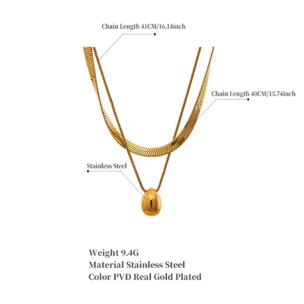 Water-Resistant 18K Gold Plated Neckless Stack with Teardrop Pendant