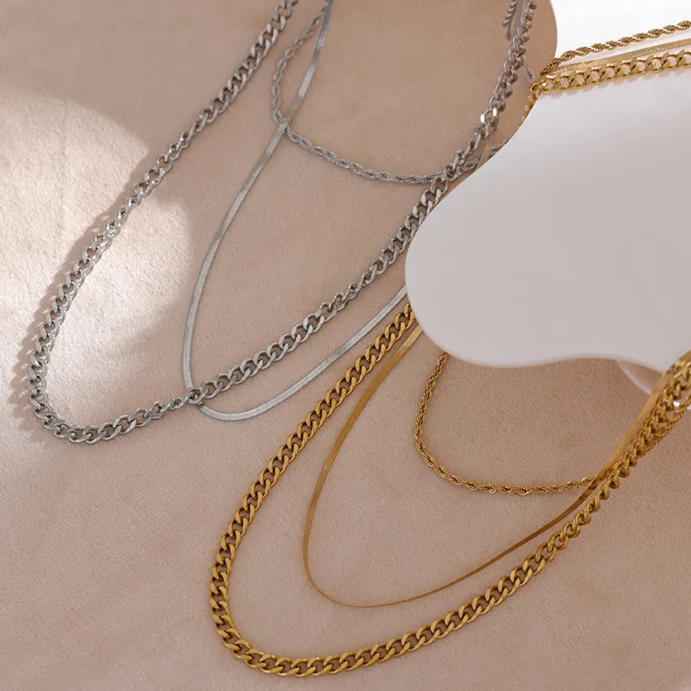 Water-Resistant 18K Gold Plated Simplicity Necklace Set for 3