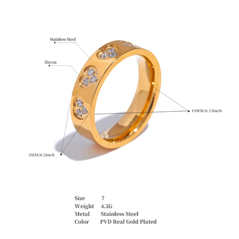 Water-Resistant 18K Gold Plated Diamond Heartbeat Ring