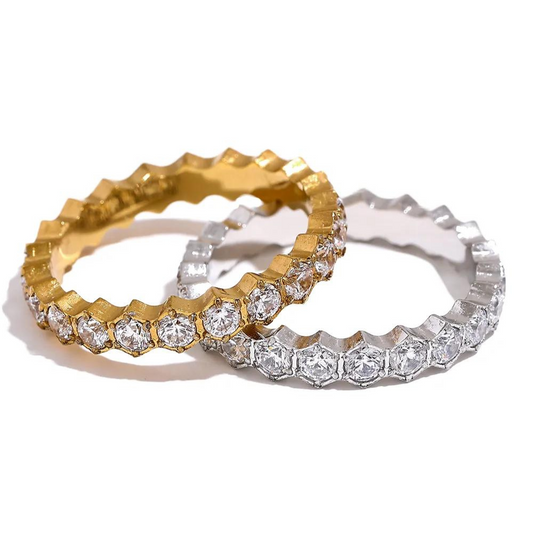 18K Gold Plated Wave Diamond Delight Tennis Ring