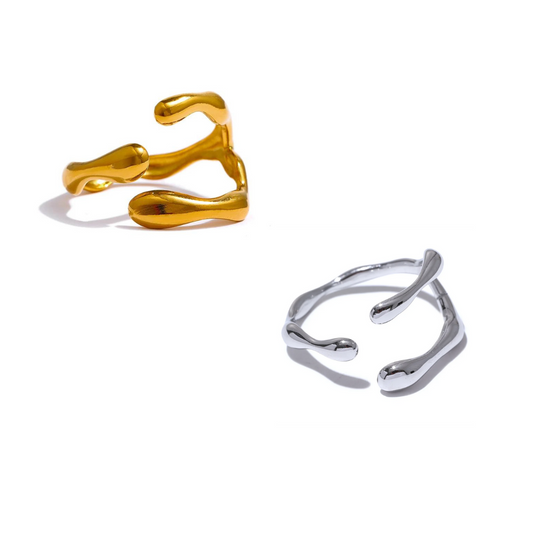 Water-Resistant 18K Gold Plated Asymmetry Adjustable Cuff Ring