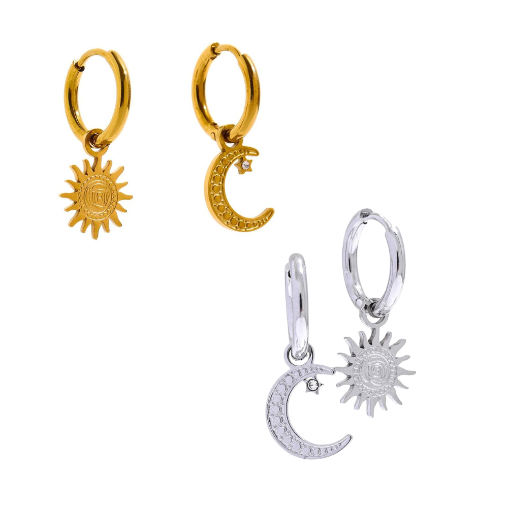 Water-Resistant 18K Gold Plated Celestial Hoop Earrings