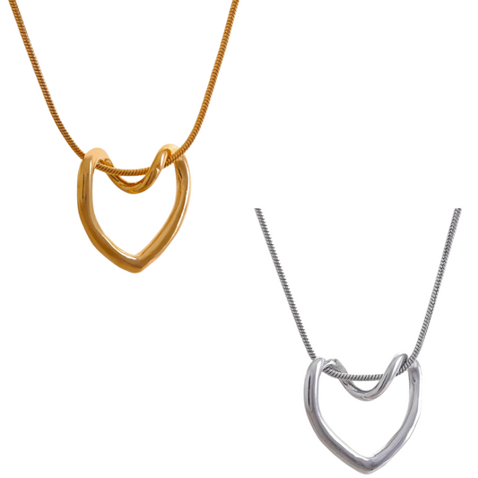 Water-Resistant 18K Gold Plated Collarbone Necklace with Hollow Heart