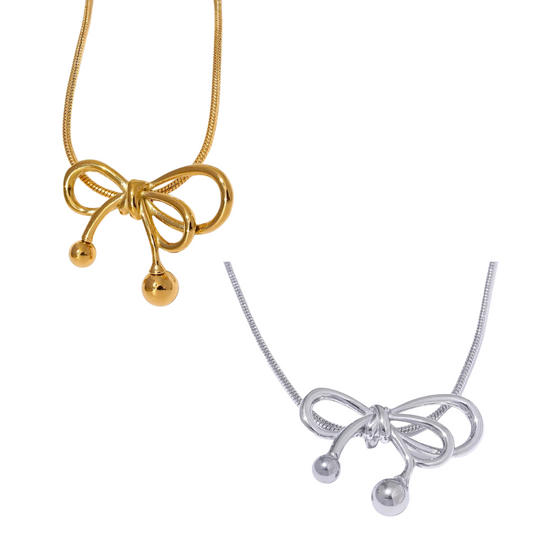 Water-Resistant 18K Gold Plated Necklace with Butterfly Knot Pendant