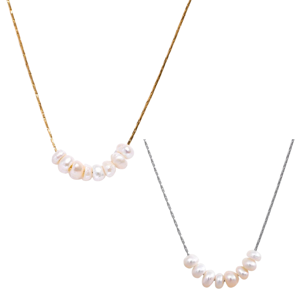 Water-Resistant 18K Gold Plated Necklace with Natural Pearl Beads