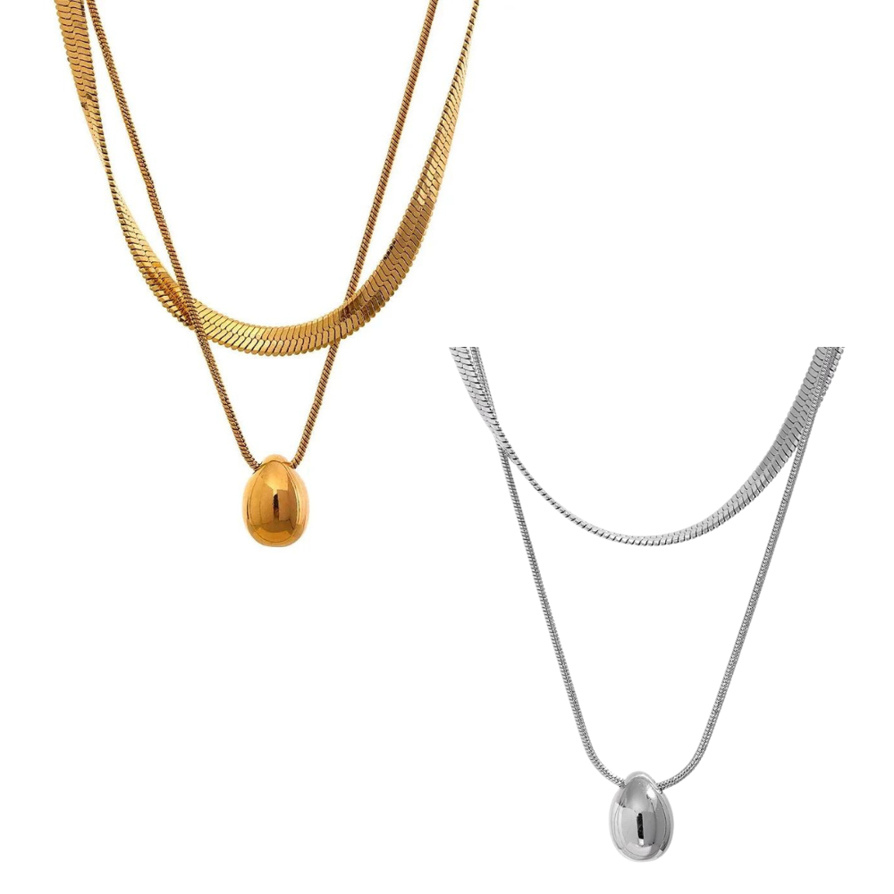 Water-Resistant 18K Gold Plated Neckless Stack with Teardrop Pendant