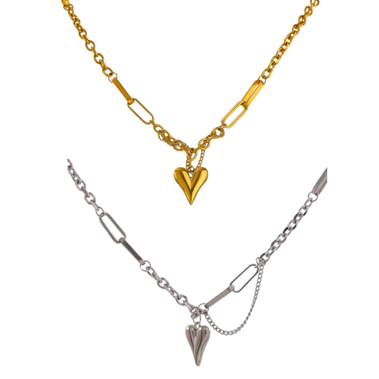 Water-Resistant 18K Gold Plated Punk Necklace with Heart Pendant