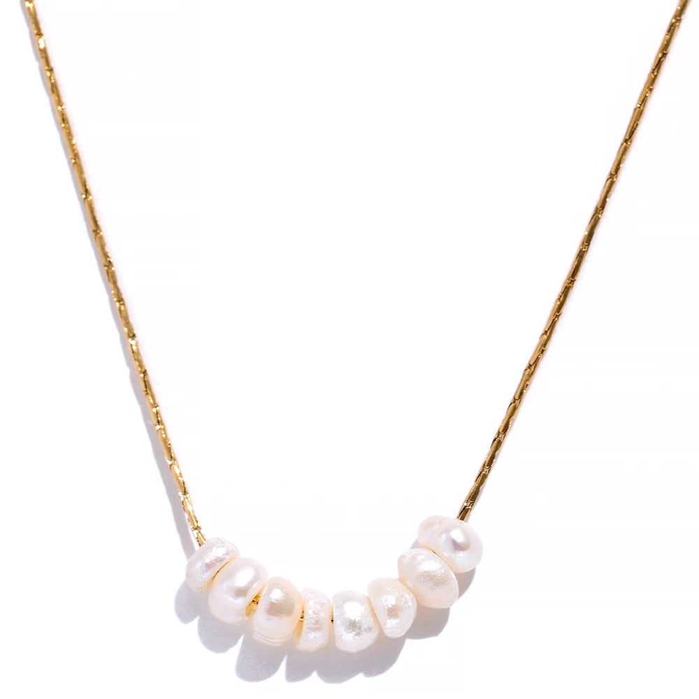 Water-Resistant 18K Gold Plated Necklace with Natural Pearl Beads