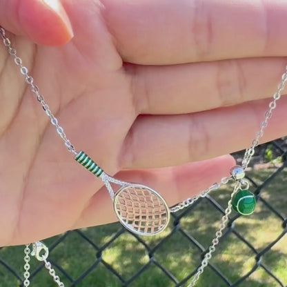 Tennis Racket & Ball Necklace | 925 Sterling Silver Gift for Tennis Players