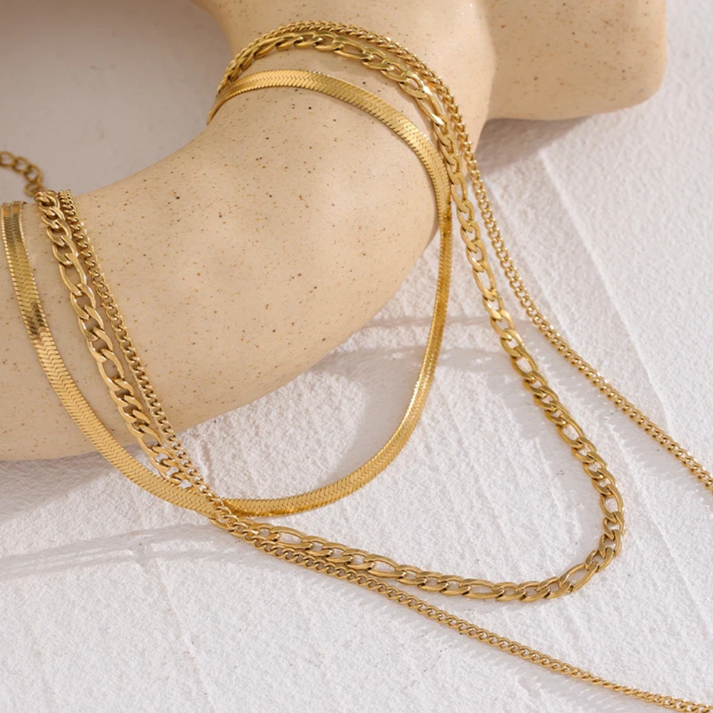 Water-Resistant 18K Gold Plated Simplicity Necklace Set for 3