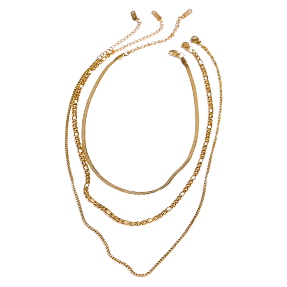 Water-Resistant 18K Gold Plated Simplicity Necklace Set for 3