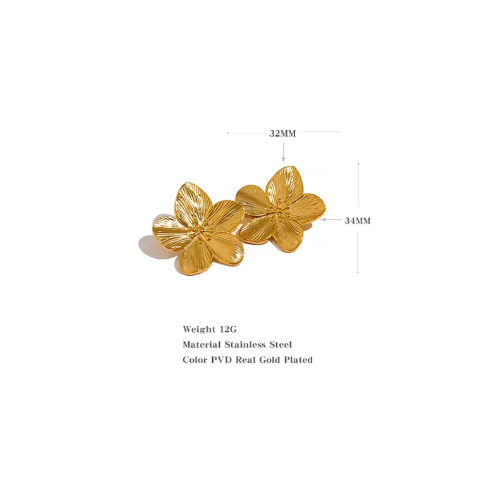 Water-Resistant 18K Gold Plated Statement Flower Stud Earrings